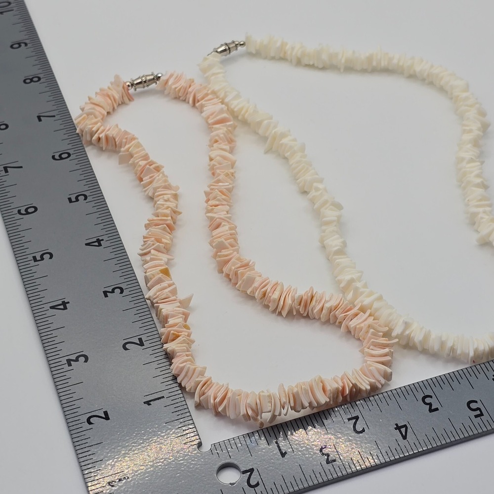 Hawaiian Style Shell Necklace Lot of 2 Natural Beads White‎ Peach Beach Boho - Picture 7 of 8